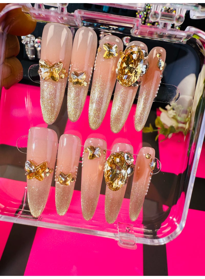 Hand-worn cat's eye gradient gold powder family Sparkling small diamond detachable patch, item number h2652 long water drop - Image 2