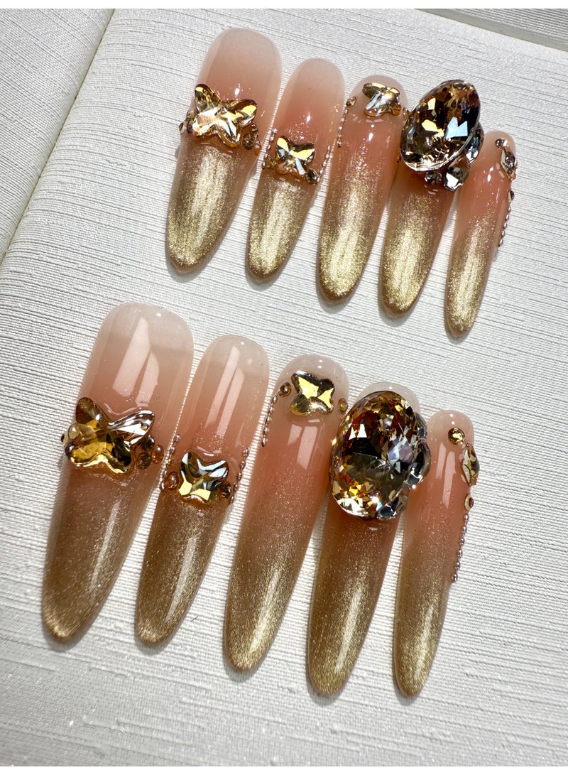 Hand-worn cat's eye gradient gold powder family Sparkling small diamond detachable patch, item number h2652 long water drop - Image 1