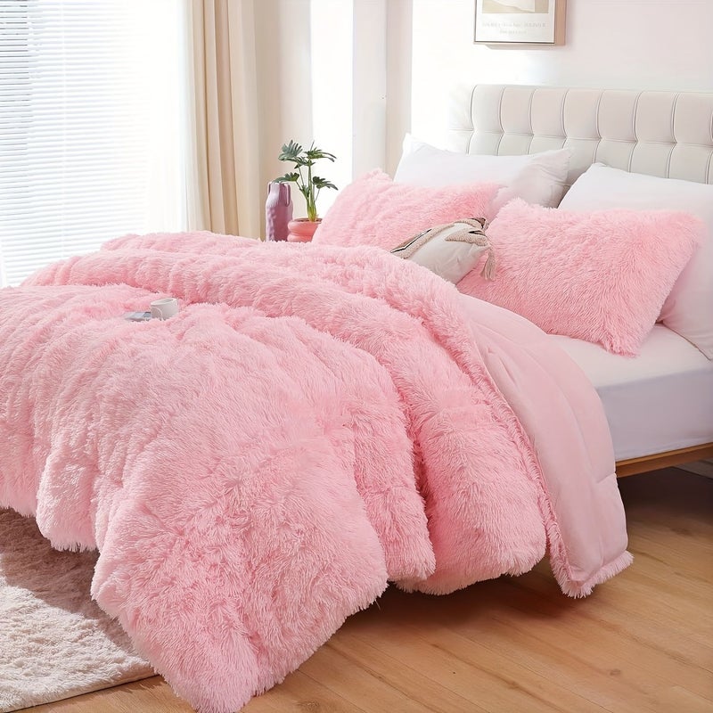 1pc Purple Full Size Faux Fur Plush Comforter Fluffy Shaggy Blanket Ultra Soft Warm Cozy Bedding Quilt Suitable For All Seasons - Image 2