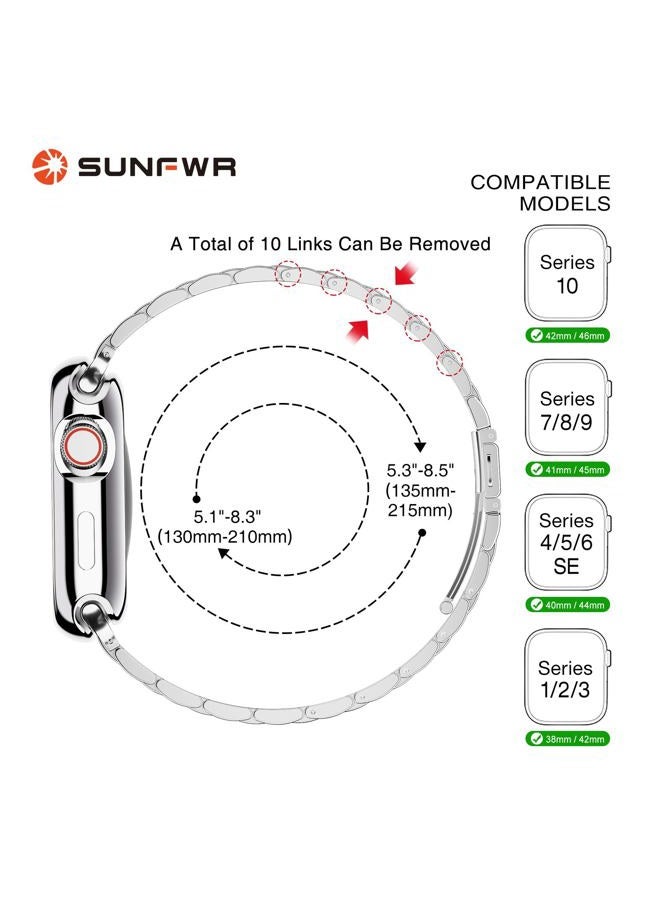 SUNFWR Compatible with Apple Watch Band 41mm 40mm 38mm for Women Men, Stainless Steel Metal iWatch Band with Case for Apple Watch Series 9/8/7/6/5/4/3/2/1/SE/SE2 (Silver, 38mm/40mm/41mm) - Image 2