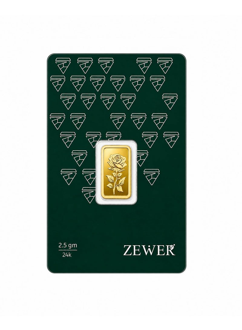 Zewer 2.5g 999.9 Fine Gold Bar with Flower Design, Certified Assayer - Image 2