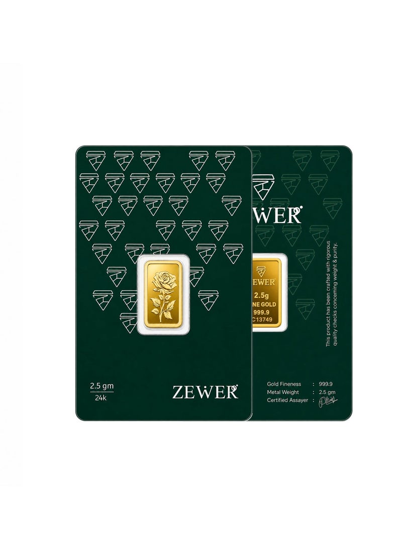 Zewer 2.5g 999.9 Fine Gold Bar with Flower Design, Certified Assayer - Image 3