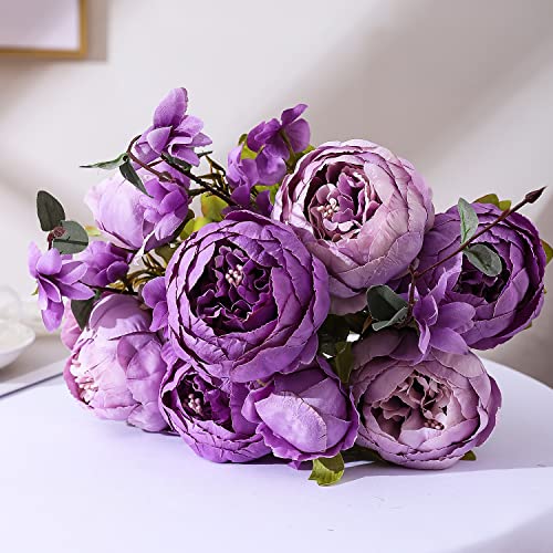 Duovlo Fake Flowers Vintage Artificial Peony Silk Flowers Wedding Home Decoration,Pack of 1 (New Purple) - Image 4