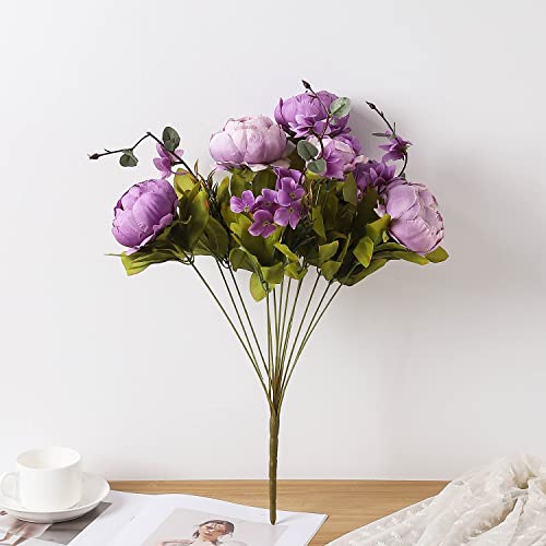 Duovlo Fake Flowers Vintage Artificial Peony Silk Flowers Wedding Home Decoration,Pack of 1 (New Purple) - Image 3