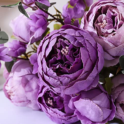 Duovlo Fake Flowers Vintage Artificial Peony Silk Flowers Wedding Home Decoration,Pack of 1 (New Purple) - Image 5