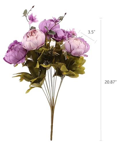Duovlo Fake Flowers Vintage Artificial Peony Silk Flowers Wedding Home Decoration,Pack of 1 (New Purple) - Image 2