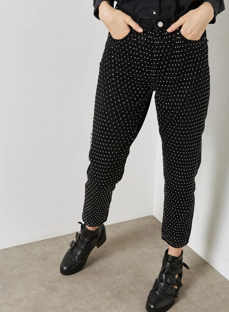 TOPSHOP Diamante Fishnet Mom Jeans