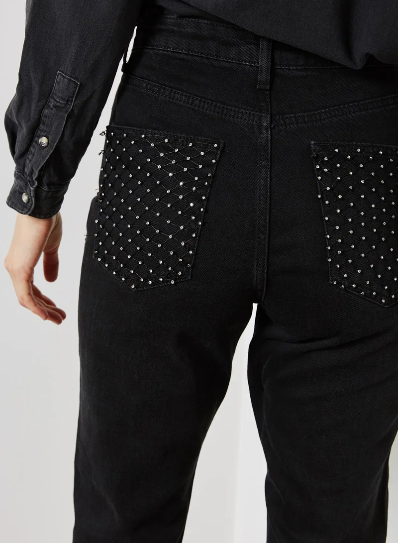 TOPSHOP Diamante Fishnet Mom Jeans