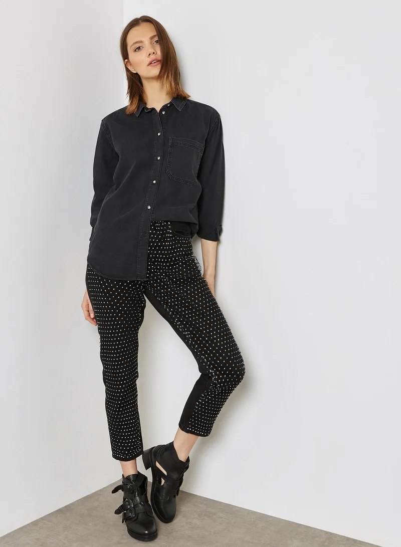 TOPSHOP Diamante Fishnet Mom Jeans