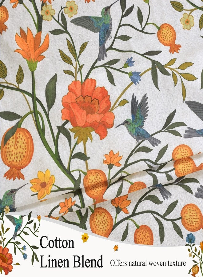 JOOJA Boho Curtains 2 Panels 84 Inches Long Vintage Floral Patterned White Whimsical Bird Living Room Colorful Cotton Linen Blend Printed Curtains for Bedroom Kitchen - Image 3