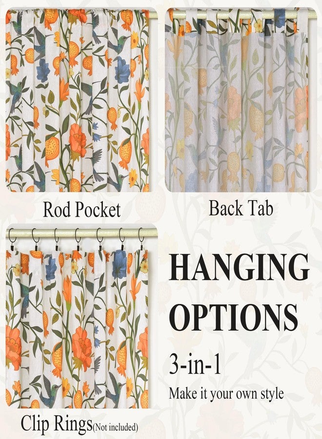 JOOJA Boho Curtains 2 Panels 84 Inches Long Vintage Floral Patterned White Whimsical Bird Living Room Colorful Cotton Linen Blend Printed Curtains for Bedroom Kitchen - Image 4