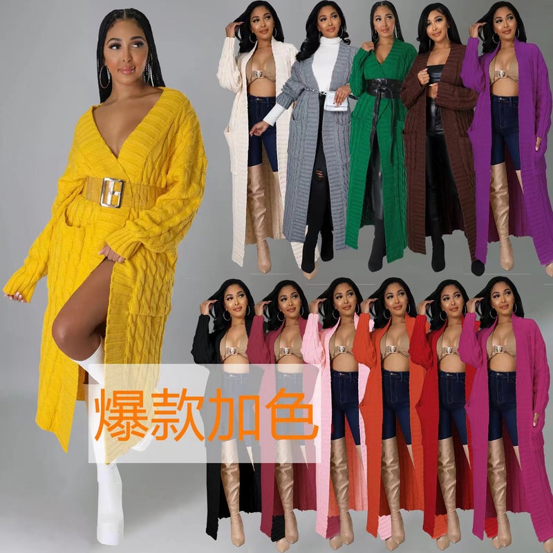 Clothing Fashion Pocket Cardigan Casual Long Sleeve Sweater Long Solid Color Outer - Image 2