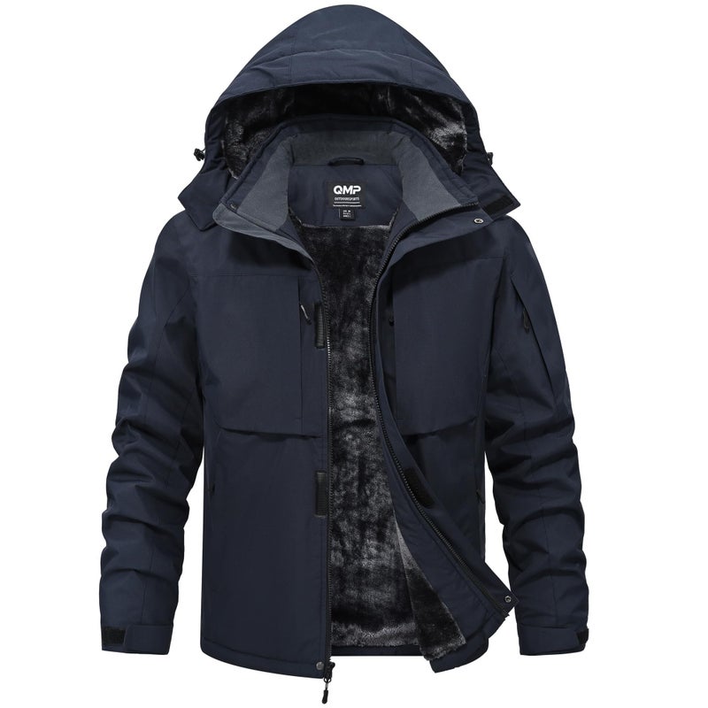 ‎QMP QMP Winter Coats Jackets for Men with Hoode Work Rain Waterproof Windbreaker Fleece Warm Snowboard Ski Snow Military Tactical Casual Insulated Softshell Raincoat Jackets Navy 3XL - Image 1
