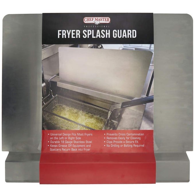 CHEF MASTER COMMERCIAL DEEP FRYER SPLASH GUARD STOPS OIL FROM SPLATTERING KITCHEN ESSENTIALS UNIVERSAL FIT PREMIUM 18GAUGE STAINLESS STEEL 205 X 15 SPLATTER SCREEN GUARD FOR OIL SPLATTER90059