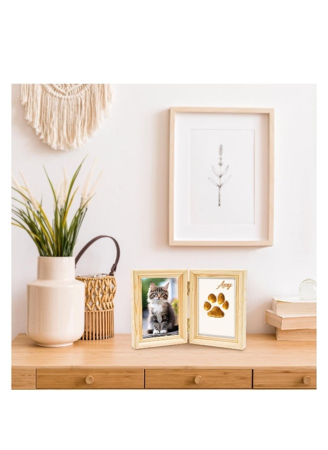 Generic - Paw Print Kit, with Picture Frame and Imprint Clay, Pawprints Impression Keepsake for Dogs Cats, Memorial Desk Display for Pets, Double-hinged Photo Frame, Soft & Easy to Mould, Natural - Image 1