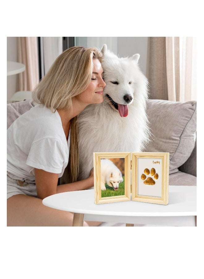 Generic - Paw Print Kit, with Picture Frame and Imprint Clay, Pawprints Impression Keepsake for Dogs Cats, Memorial Desk Display for Pets, Double-hinged Photo Frame, Soft & Easy to Mould, Natural - Image 1