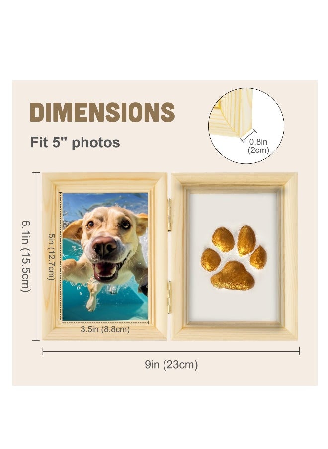 Generic - Paw Print Kit, with Picture Frame and Imprint Clay, Pawprints Impression Keepsake for Dogs Cats, Memorial Desk Display for Pets, Double-hinged Photo Frame, Soft & Easy to Mould, Natural - Image 1