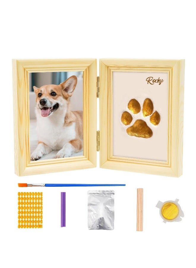Generic - Paw Print Kit, with Picture Frame and Imprint Clay, Pawprints Impression Keepsake for Dogs Cats, Memorial Desk Display for Pets, Double-hinged Photo Frame, Soft & Easy to Mould, Natural - Image 1