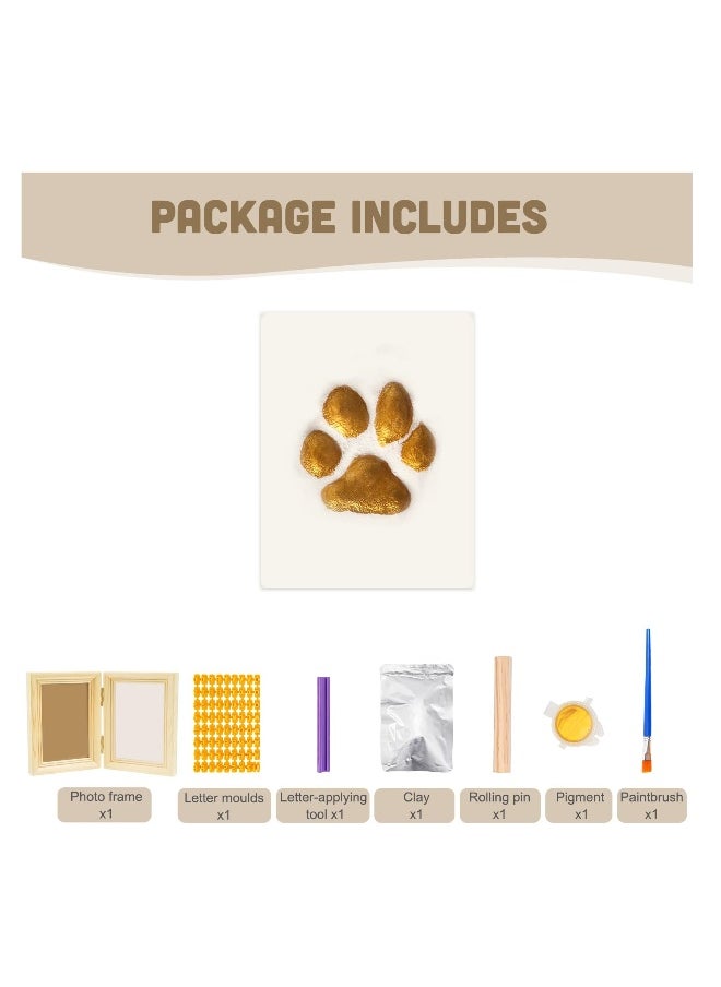 Generic - Paw Print Kit, with Picture Frame and Imprint Clay, Pawprints Impression Keepsake for Dogs Cats, Memorial Desk Display for Pets, Double-hinged Photo Frame, Soft & Easy to Mould, Natural - Image 1