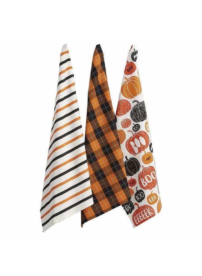 DII Decorative Spooky & Fun Cotton Printed Dishtowel Set, Pumpkin Boo, 18x28 - Image 1
