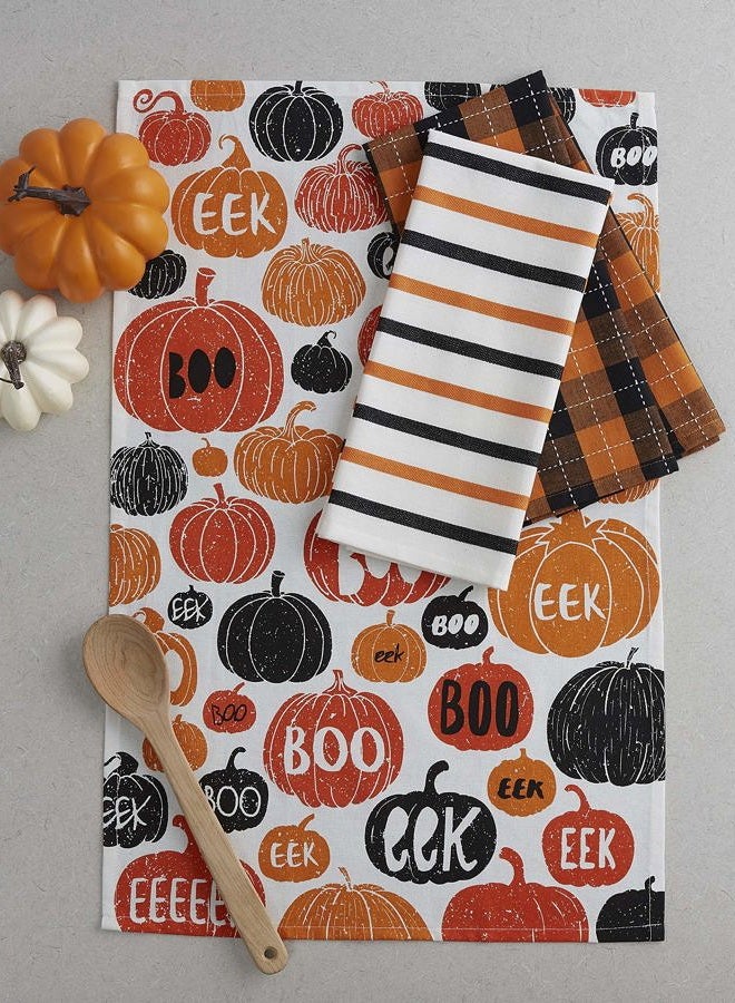 DII Decorative Spooky & Fun Cotton Printed Dishtowel Set, Pumpkin Boo, 18x28 - Image 4