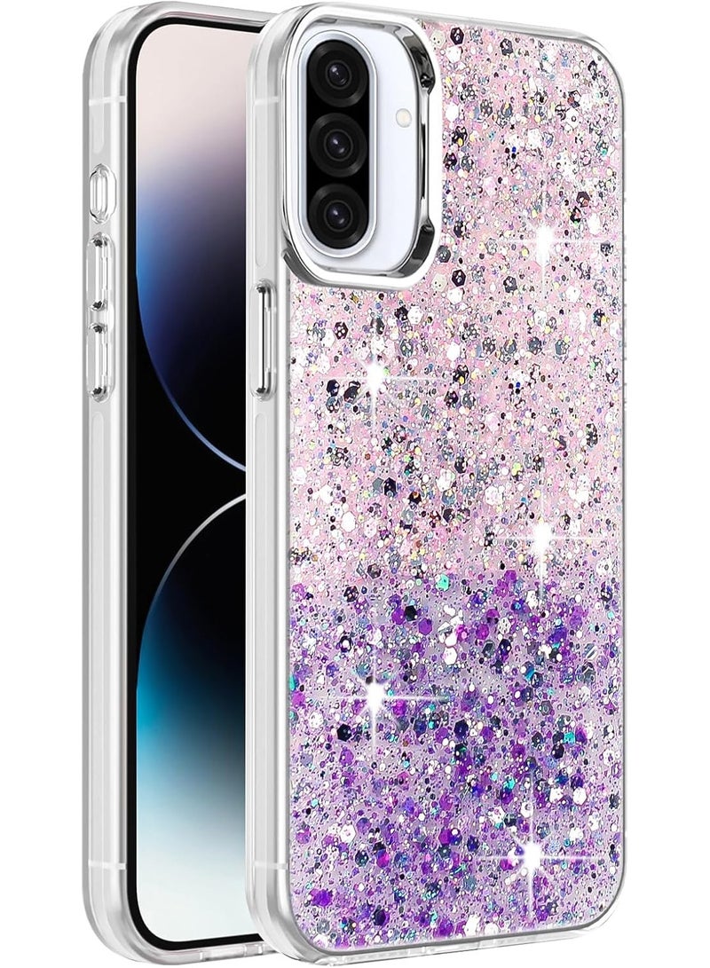 Compatible with Samsung Galaxy A36 5G&Samsung Galaxy A56 5G Case, Clear Glitter Bling Sparkly, Soft TPU Frame Bumper, Hard-Back Cover for Women&Girls,Transparent Protective (Pink Purple) - Image 1
