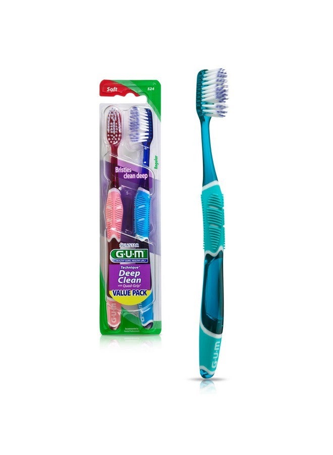 جم فرشاة أسنان GUM Technique Deep Clean - رأس كامل - فرشاة أسنان ناعمة للبالغين ذوي اللثة الحساسة - شعيرات فائقة النعومة، قطعتان - Image 1