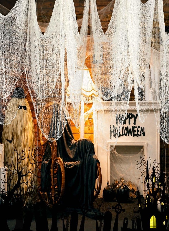 نيووي قماش نيووي المخيف للهالوين، مقاس 511 × 78.7 بوصة، قماش شاش كبير مخيف مناسب لمستلزمات الحفلات، ديكورات منزلية مسكونة، ديكورات داخلية وخارجية، ديكورات الحدائق (أبيض) - Image 2