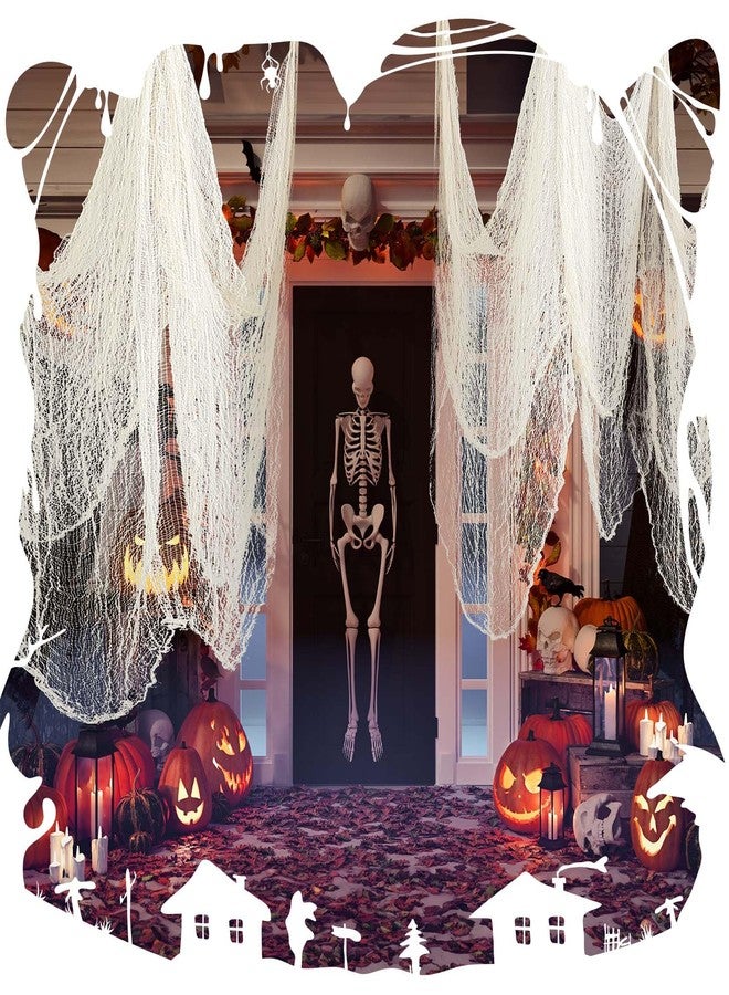 نيووي قماش نيووي المخيف للهالوين، مقاس 511 × 78.7 بوصة، قماش شاش كبير مخيف مناسب لمستلزمات الحفلات، ديكورات منزلية مسكونة، ديكورات داخلية وخارجية، ديكورات الحدائق (أبيض) - Image 4