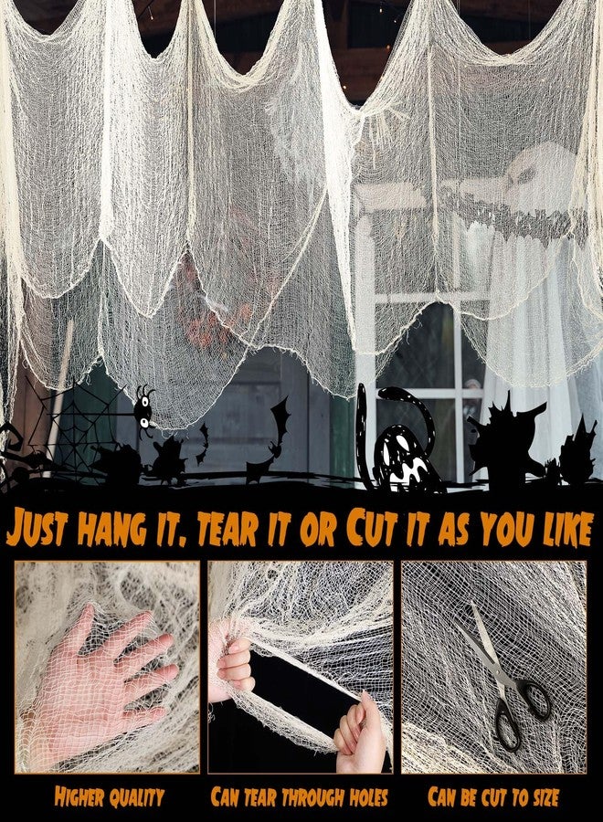 نيووي قماش نيووي المخيف للهالوين، مقاس 511 × 78.7 بوصة، قماش شاش كبير مخيف مناسب لمستلزمات الحفلات، ديكورات منزلية مسكونة، ديكورات داخلية وخارجية، ديكورات الحدائق (أبيض) - Image 3