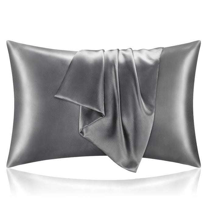 SATIN PILLOWCASE WITH ZIPPER 2 PACK DARK GREY PILLOW CASES STANDARD SIZE SUPER SOFT AND COOLING SIMILAR TO SILK PILLOW CASES GIFT FOR WOMEN MEN20X26 INCHES