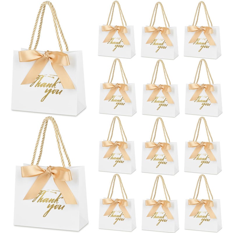 Mauproy 20 Pack Small Thank You Gift Bags with Handles, 5.5''x 2.5''x 4.7'' Mini Paper Gift Bags with Ribbons Party Favor Bags for Mother's Day Wedding Baby Shower Bridal Shower (White) - Image 1