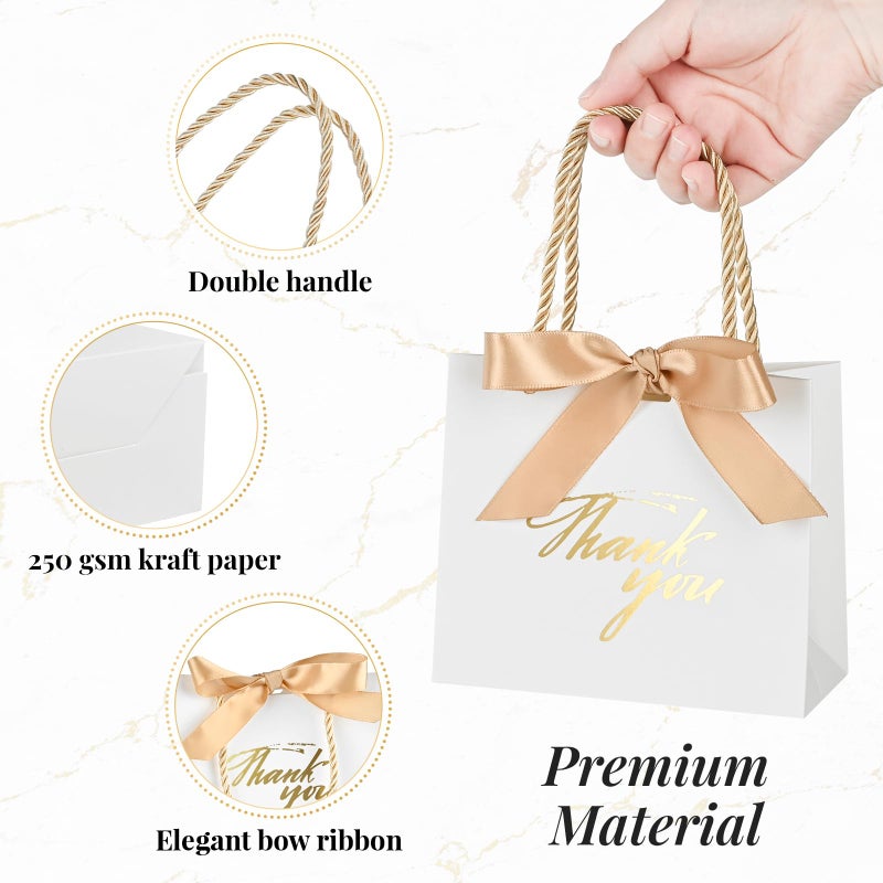 Mauproy 20 Pack Small Thank You Gift Bags with Handles, 5.5''x 2.5''x 4.7'' Mini Paper Gift Bags with Ribbons Party Favor Bags for Mother's Day Wedding Baby Shower Bridal Shower (White) - Image 3