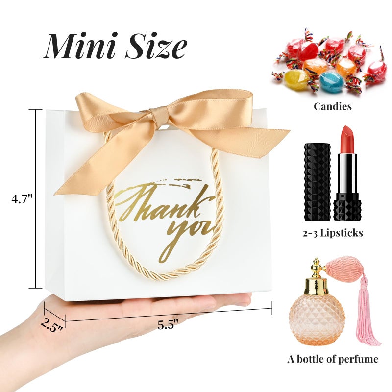 Mauproy 20 Pack Small Thank You Gift Bags with Handles, 5.5''x 2.5''x 4.7'' Mini Paper Gift Bags with Ribbons Party Favor Bags for Mother's Day Wedding Baby Shower Bridal Shower (White) - Image 2