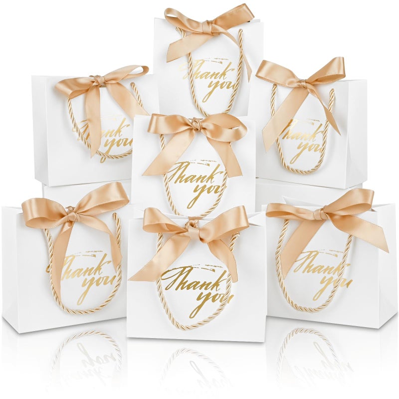 Mauproy 20 Pack Small Thank You Gift Bags with Handles, 5.5''x 2.5''x 4.7'' Mini Paper Gift Bags with Ribbons Party Favor Bags for Mother's Day Wedding Baby Shower Bridal Shower (White) - Image 4