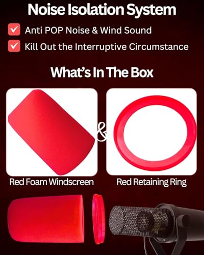 RhymKawa SM7b Pop Filter for Shuer SM7B, SM7dB, MV7, MV7X Foam Windscreen with Retaining Seal - RK345 Colored Replacement (Red) - Image 3