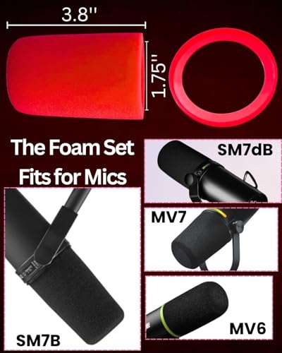 RhymKawa SM7b Pop Filter for Shuer SM7B, SM7dB, MV7, MV7X Foam Windscreen with Retaining Seal - RK345 Colored Replacement (Red) - Image 5
