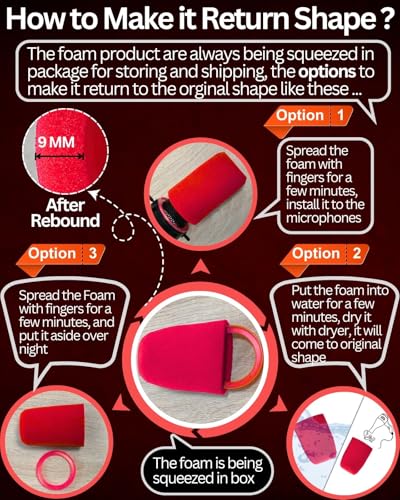 RhymKawa SM7b Pop Filter for Shuer SM7B, SM7dB, MV7, MV7X Foam Windscreen with Retaining Seal - RK345 Colored Replacement (Red) - Image 4
