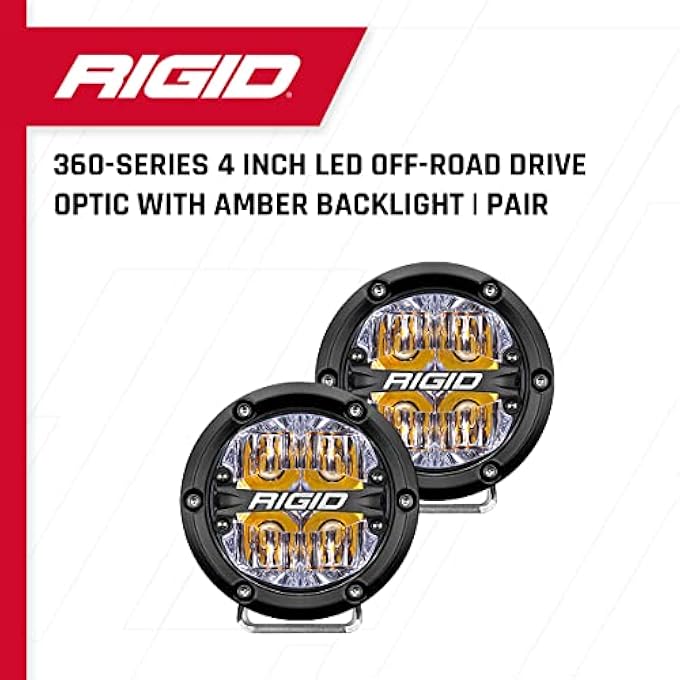 RIGID Industries 36118 360Series Led OffRoad Light 4 In Drive Beam For Moderate Speed 2050 Mph Plus Amber Backlight Pair - Image 2