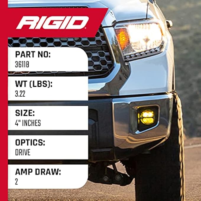 RIGID Industries 36118 360Series Led OffRoad Light 4 In Drive Beam For Moderate Speed 2050 Mph Plus Amber Backlight Pair - Image 5