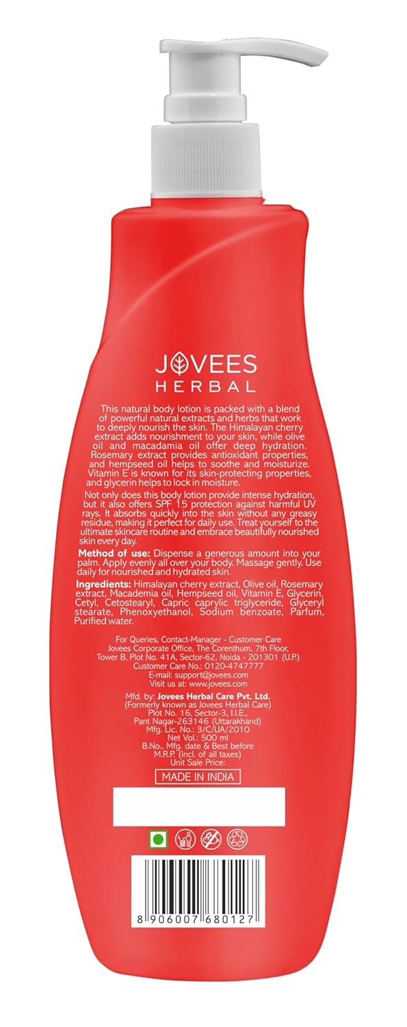 Jovees Herbal Himalayan Cherry Hand Body Lotion For Hydrates Moisturise For All Skin Types 500ml - Image 2