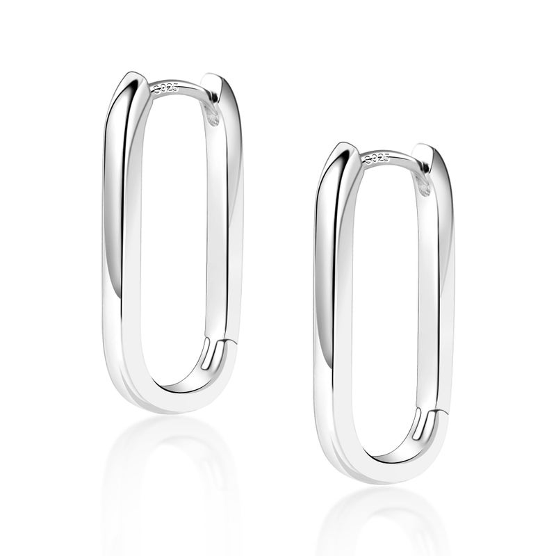 ALEXCRAFT 925 Sterling Silver Earrings Small Hoop Earrings for Women Trendy Silver Minimalist Geometric Rectangle Hypoallergenic Small Square Hoops Earring - Image 1