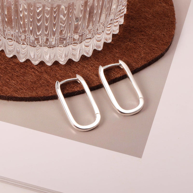 ALEXCRAFT 925 Sterling Silver Earrings Small Hoop Earrings for Women Trendy Silver Minimalist Geometric Rectangle Hypoallergenic Small Square Hoops Earring - Image 3