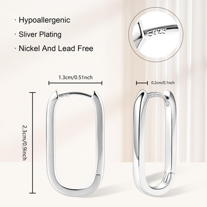 ALEXCRAFT 925 Sterling Silver Earrings Small Hoop Earrings for Women Trendy Silver Minimalist Geometric Rectangle Hypoallergenic Small Square Hoops Earring - Image 4