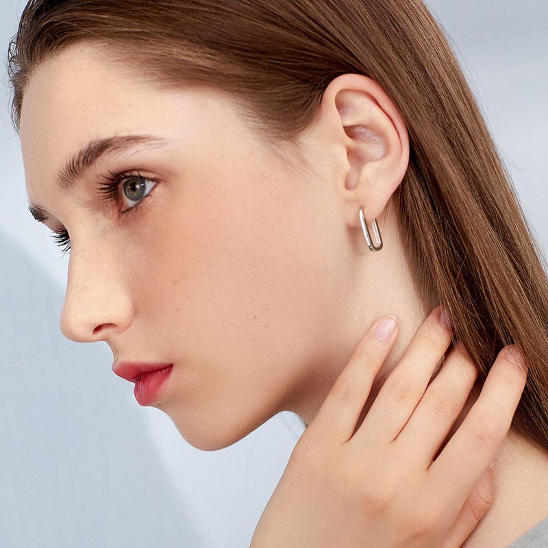 ALEXCRAFT 925 Sterling Silver Earrings Small Hoop Earrings for Women Trendy Silver Minimalist Geometric Rectangle Hypoallergenic Small Square Hoops Earring - Image 5