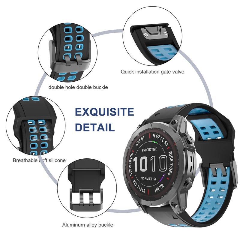 OVERSTEP Compatible with Garmin Fenix 7 Band, 22mm Easy-fit Sport Silicone Strap for Fenix 5/Fenix 5 Plus/Fenix 6/Fenix 6 Pro Smartwatch, Army Grenn Black - Image 3