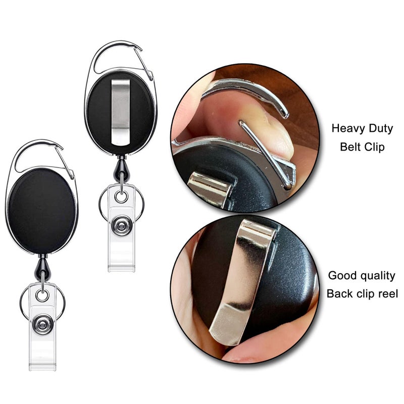 HoAoOo Retractable Badge Reel with Claw Clasp and Clip for Id Card Holders (2 ID Cases 2 Retractable Reels 2 Lanyards Black) - Image 5