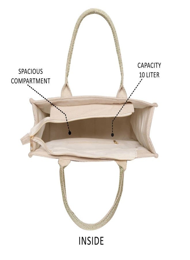 ASTRID Women's Towel Embroidered Cotton Tote Bag With Zip And Completely Biodegradable - Image 3