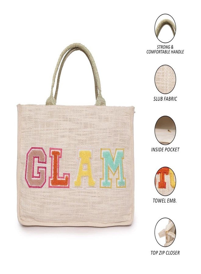 ASTRID Women's Towel Embroidered Cotton Tote Bag With Zip And Completely Biodegradable - Image 5
