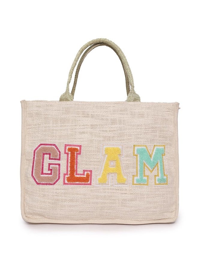 ASTRID Women's Towel Embroidered Cotton Tote Bag With Zip And Completely Biodegradable - Image 1